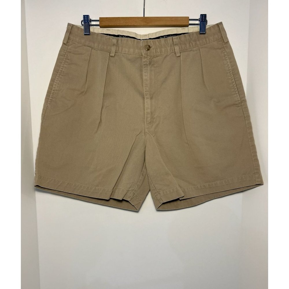 Men's Ralph Lauren Chino Shorts Tan Khaki Prospect Flat Front Logo-SIZE: 35